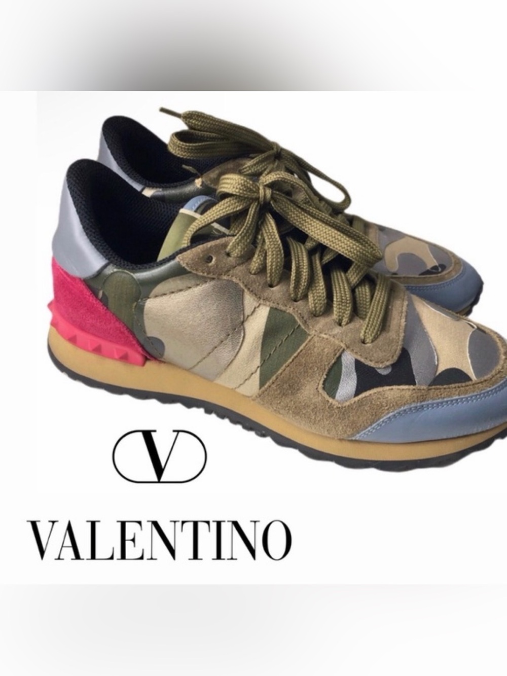 Valentino Garavani Camouflage Suede & Leather Rockrunner Sneaker, Size 37.5/7US